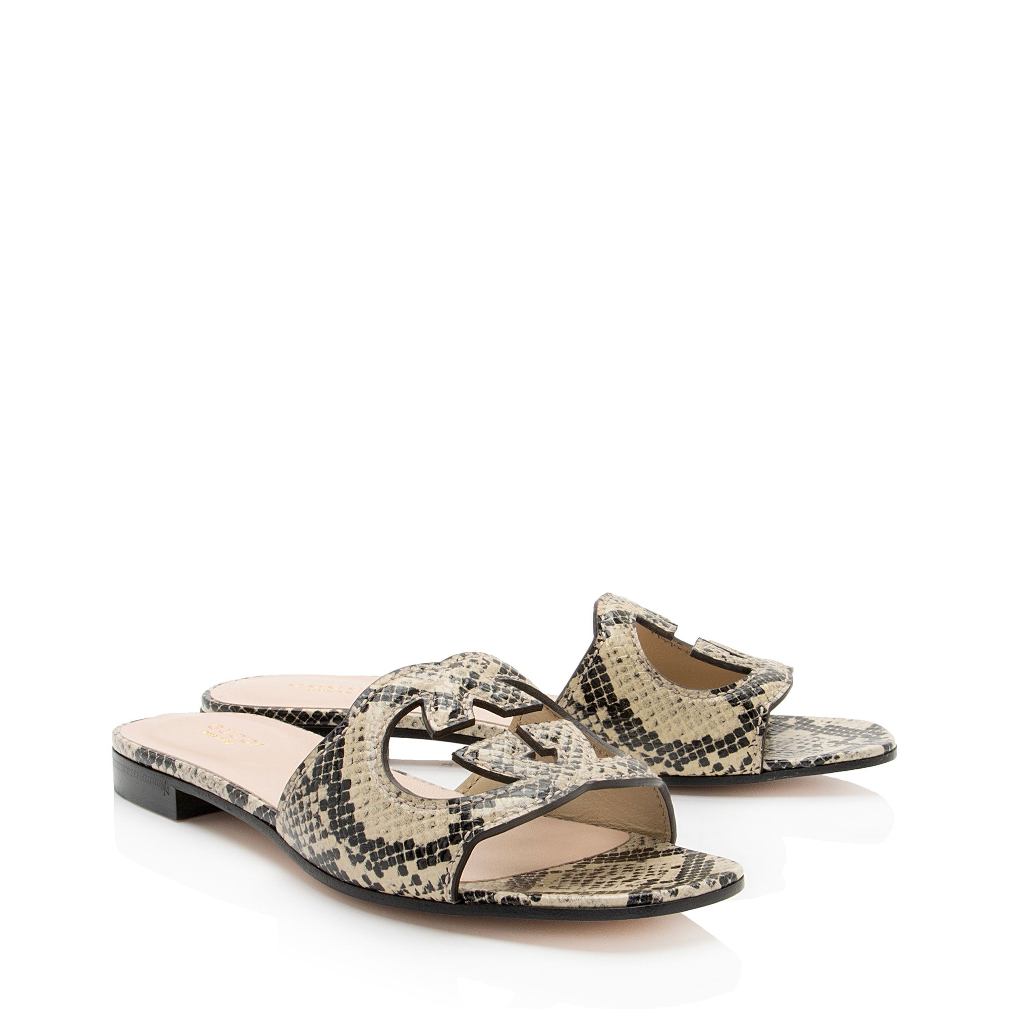 Gucci Python Embossed Leather Interlocking G Cut Out Slide Sandals - Size 7.5 / 37.5 (SHF-iUTWC2)
