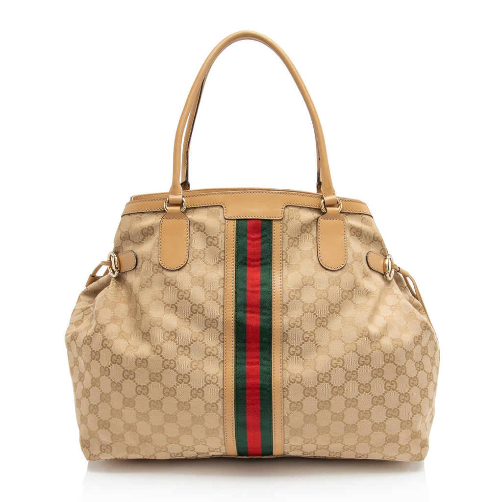 Gucci Vintage GG Canvas Web Tassel Tote (SHF-S7CL5b)