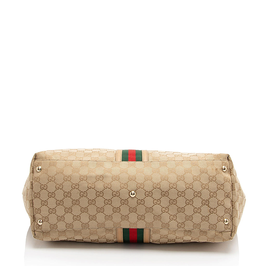 Gucci Vintage GG Canvas Web Tassel Tote (SHF-S7CL5b)