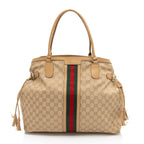 Gucci Vintage GG Canvas Web Tassel Tote (SHF-S7CL5b)