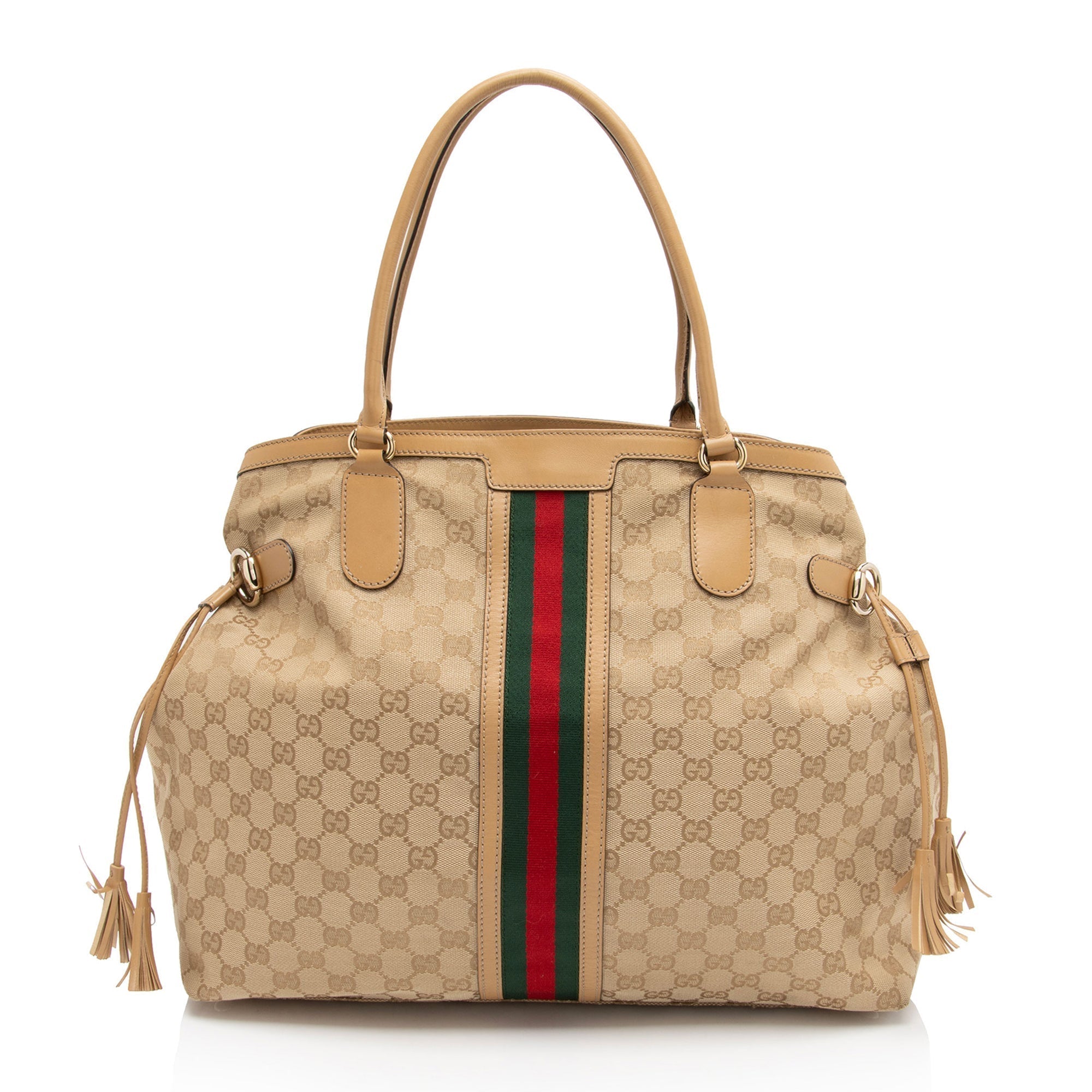 Gucci Vintage GG Canvas Web Tassel Tote (SHF-S7CL5b)