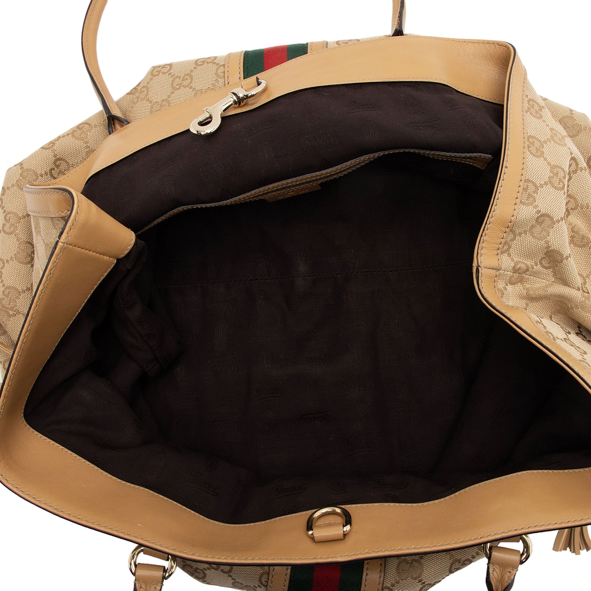 Gucci Vintage GG Canvas Web Tassel Tote (SHF-S7CL5b)