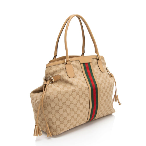 Gucci Vintage GG Canvas Web Tassel Tote (SHF-S7CL5b)