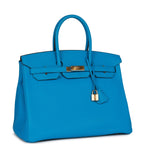 Top Quality Hermes Special Order (HSS) Birkin 25 Bleu Saphir and Vert Vertigo Chevre Brushed Gold Hardware
