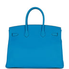 Top Quality Hermes Special Order (HSS) Birkin 25 Bleu Saphir and Vert Vertigo Chevre Brushed Gold Hardware