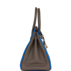 Hermes Special Order (HSS) Birkin 30 Bleu Electric and Etain Clemence Brushed Gold Hardware
