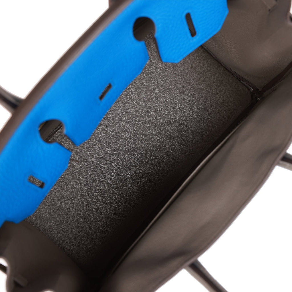 Hermes Special Order (HSS) Birkin 30 Bleu Electric and Etain Clemence Brushed Gold Hardware