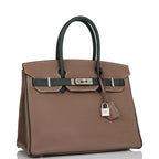 Top Quality Hermes Special Order (HSS) Birkin 30 Etoupe and Vert Fonce Togo Brushed Palladium Hardware