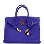 Top Quality Hermes Special Order (HSS) Birkin 25 Bleu Saphir and Vert Vertigo Chevre Brushed Gold Hardware