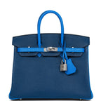 Hermes Special Order (HSS) Birkin 25 Bleu Hydra and Bleu Saphir Chèvre Brushed Palladium Hardware
