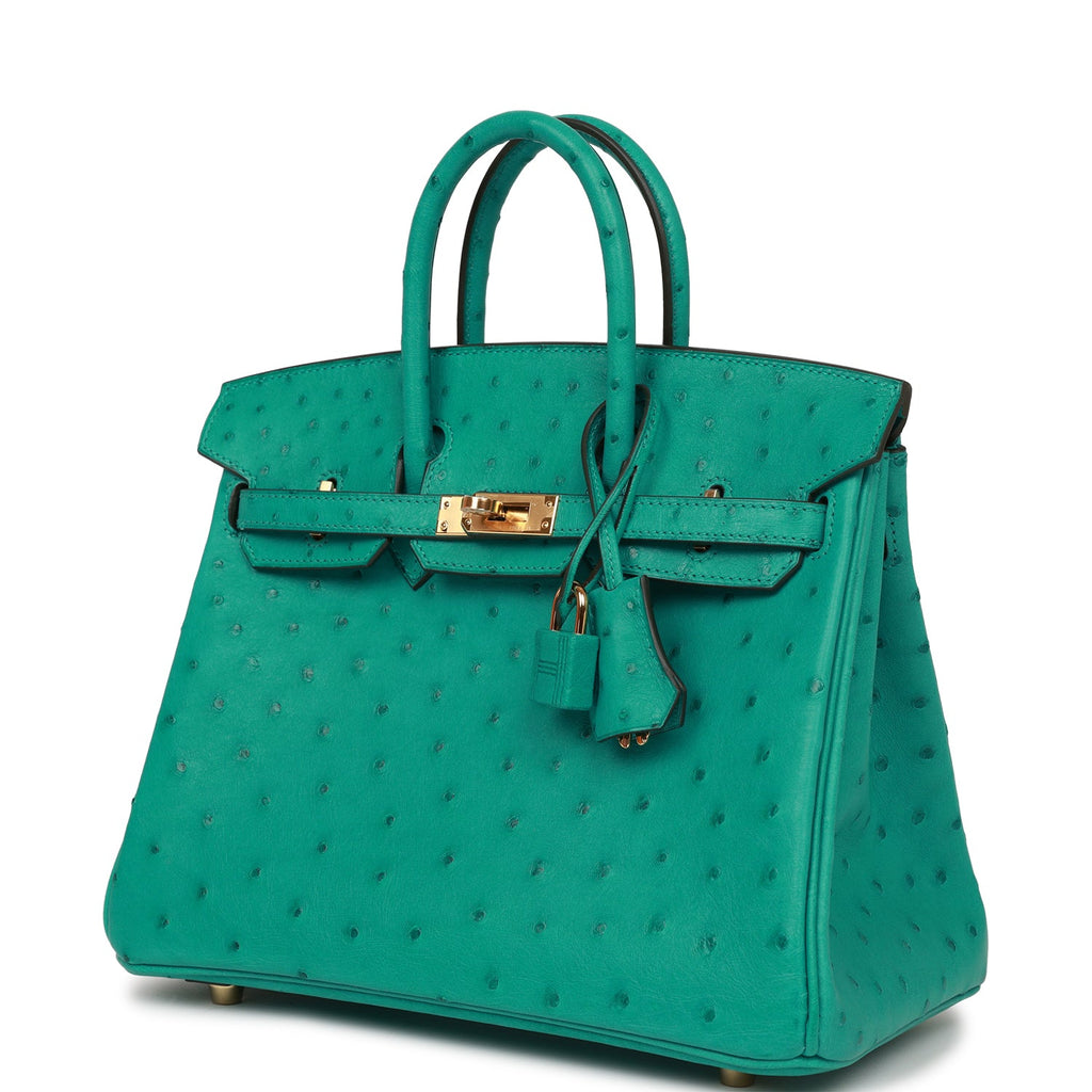 Hermes Birkin 25 Vert Verone Ostrich Gold Hardware