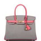 Hermes Special Order (HSS) Birkin 30 Gris Mouette and Rose Azalee Epsom Permabrass Hardware