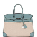 Top Quality Hermes Birkin 35 Toile H and Ciel Clemence Palladium Hardware