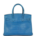 Top Quality Hermes Birkin 30 Bleu Mykonos Matte Alligator Palladium Hardware