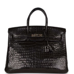 Top Quality Hermes Birkin 35 Black Matte Crocodile Porosus Palladium Hardware