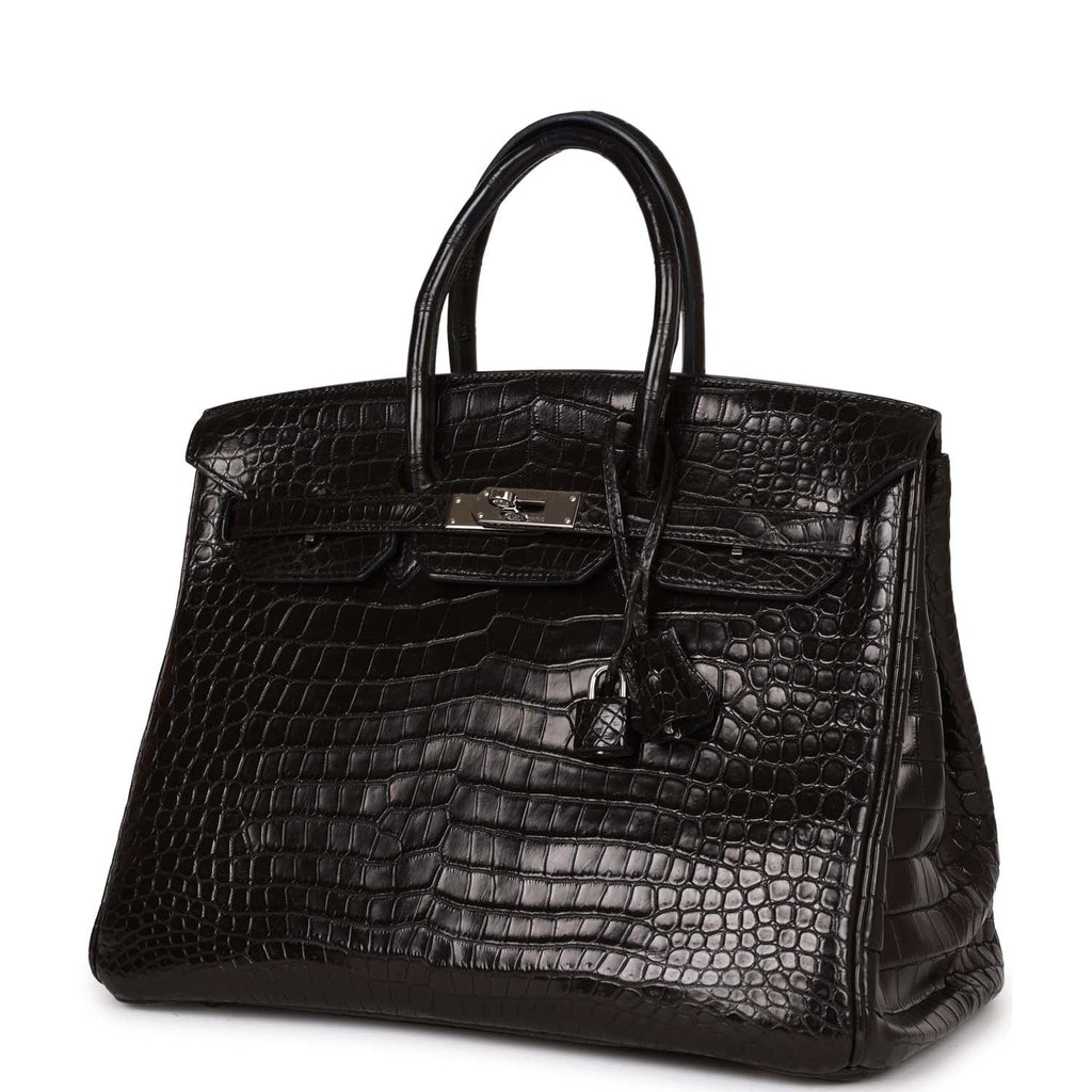 Top Quality Hermes Birkin 35 Black Matte Crocodile Porosus Palladium Hardware