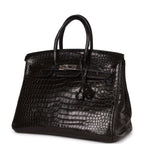Top Quality Hermes Birkin 35 Black Matte Crocodile Porosus Palladium Hardware