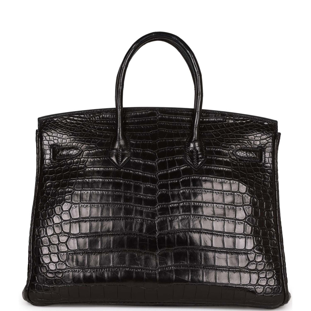 Top Quality Hermes Birkin 35 Black Matte Crocodile Porosus Palladium Hardware