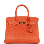 Top Quality Hermes Birkin 30 Tangerine Ostrich Gold Hardware