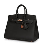 Hermes Birkin Sellier 25 Black Epsom Rose Gold Hardware