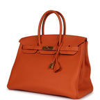 Top Quality Hermes Birkin 35 Orange H Clemence Gold Hardware