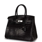 Top Quality Hermes Birkin 30cm Black Matte Niloticus Crocodile Palladium Hardware