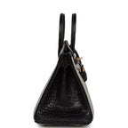 Hermes Special Order (HSS) Birkin 25 Gris Perle and Black Matte Alligator Brushed Gold Hardware