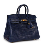 Hermes Birkin 25 Bleu Saphir Matte Alligator Gold Hardware