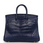 Hermes Birkin 25 Bleu Saphir Matte Alligator Gold Hardware