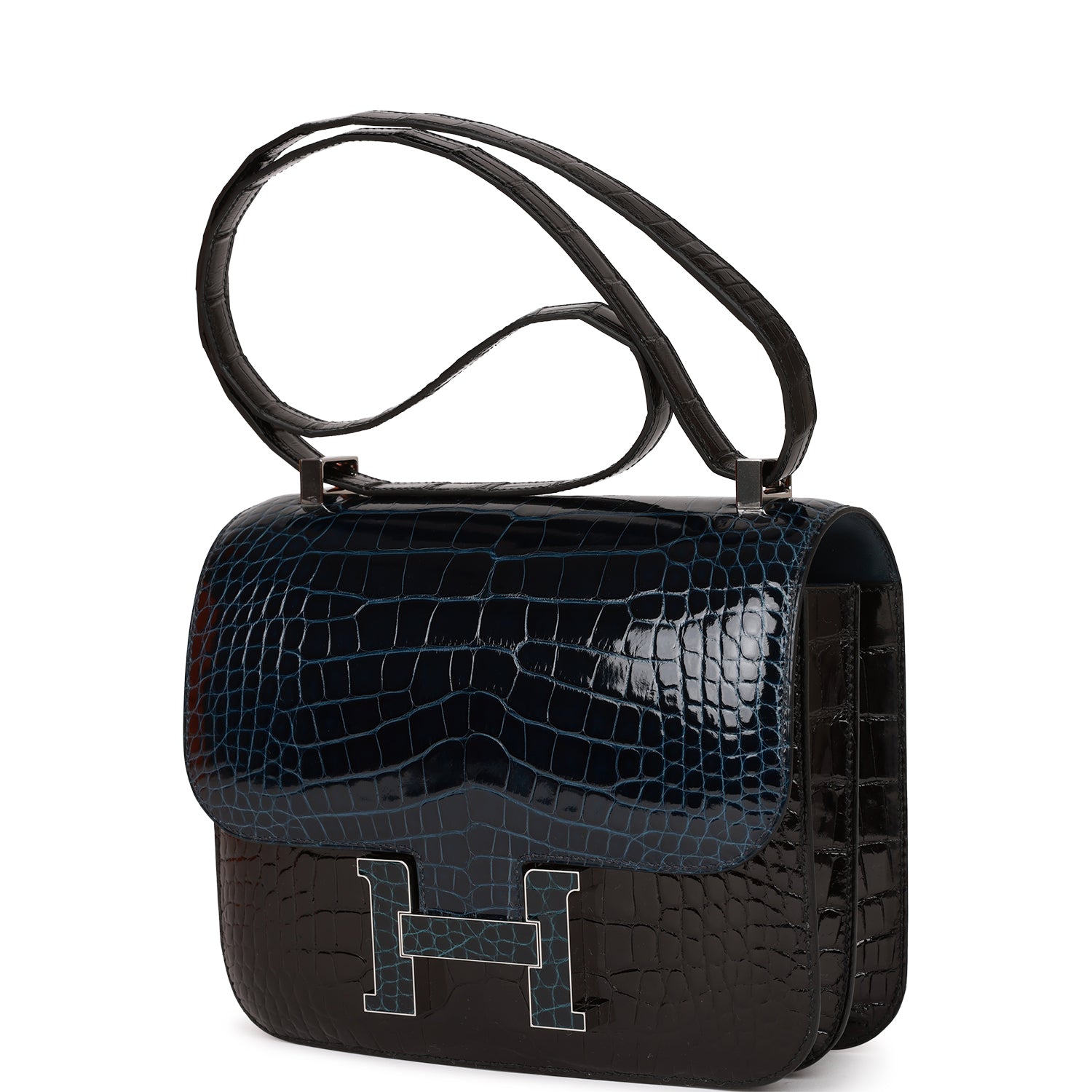 Hermes Constance 24 Tri-Color Black, Bleu Baltique and Vert Rousseau Shiny Alligator Palladium Hardware