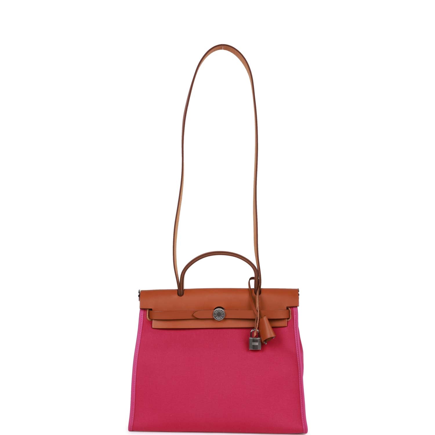 Hermes Herbag Zip PM 31 Rose Pourpre Toile H Berline Vache Barenia Hunter Palladium Hardware