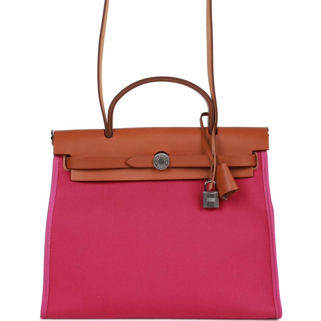 Hermes Herbag Zip PM 31 Rose Pourpre Toile H Berline Vache Barenia Hunter Palladium Hardware