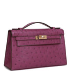Hermes Kelly Pochette Anemone Ostrich Permabrass Hardware