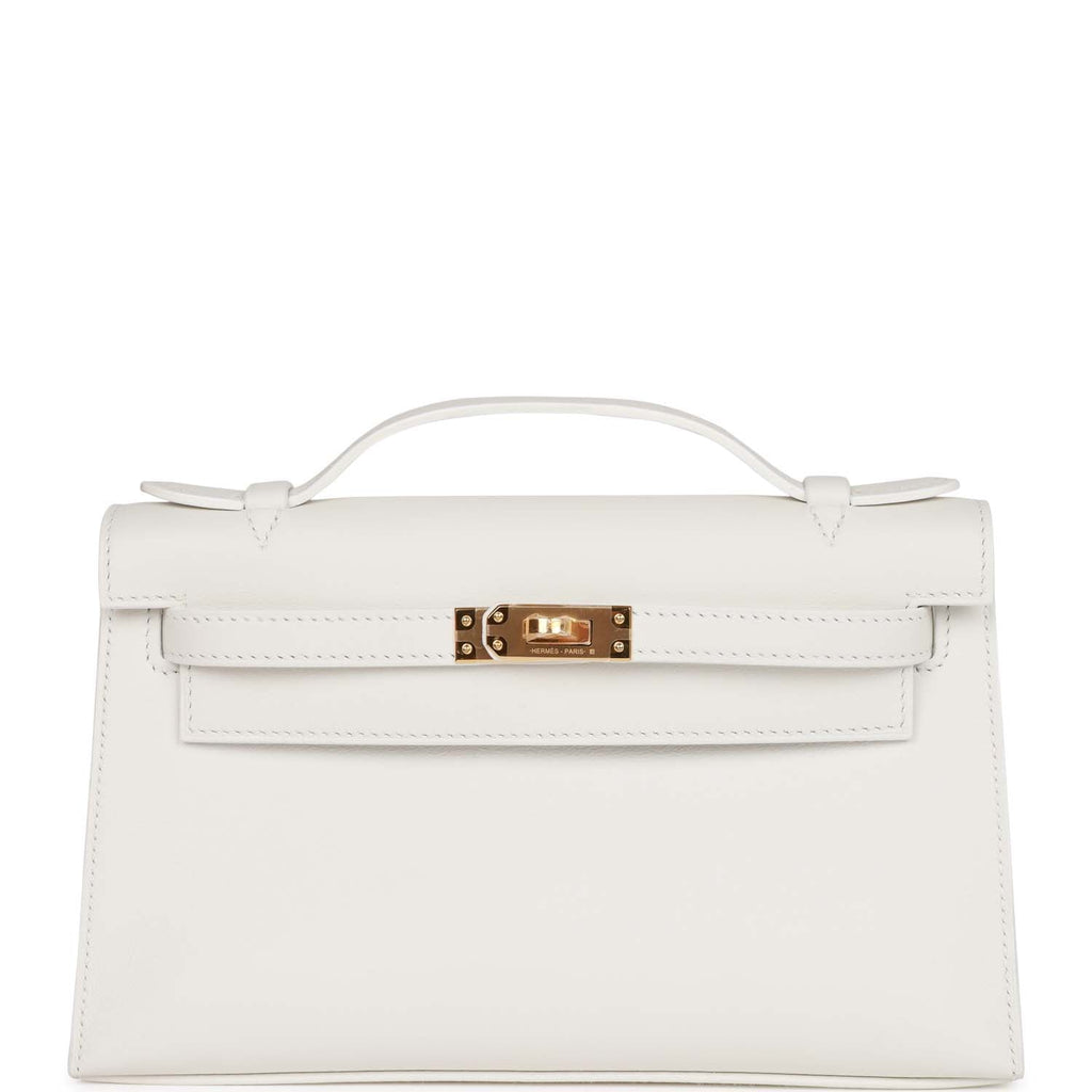 Hermes Kelly Pochette White Swift Gold Hardware