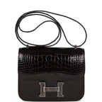 Hermes Constance 18 Black Shiny Alligator Palladium Tiger's Eye Hardware