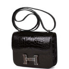Hermes Constance 18 Black Shiny Alligator Palladium Tiger's Eye Hardware