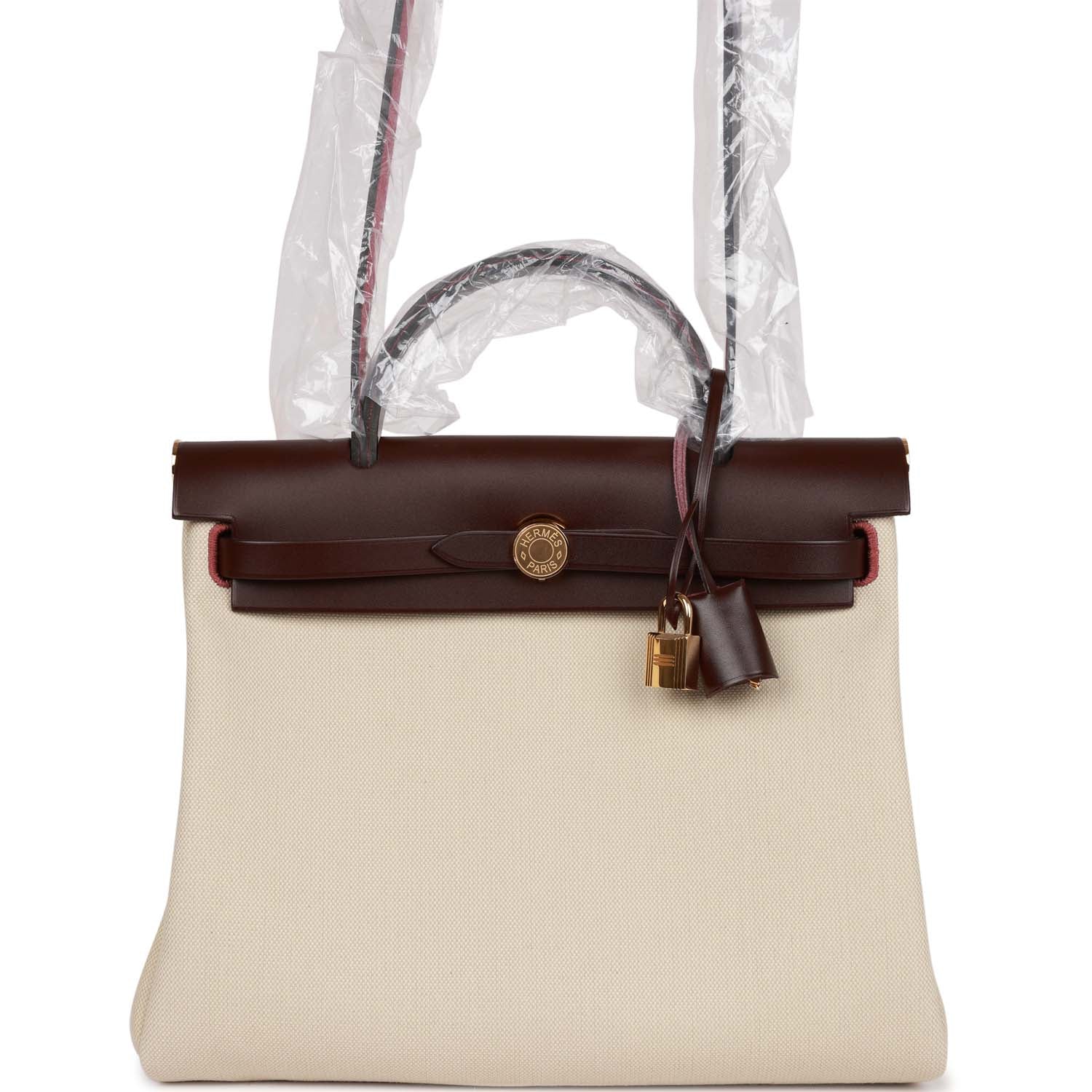 Hermes Herbag Zip PM 31 Beton Toile H Berline Rouge Sellier Hunter Gold Hardware