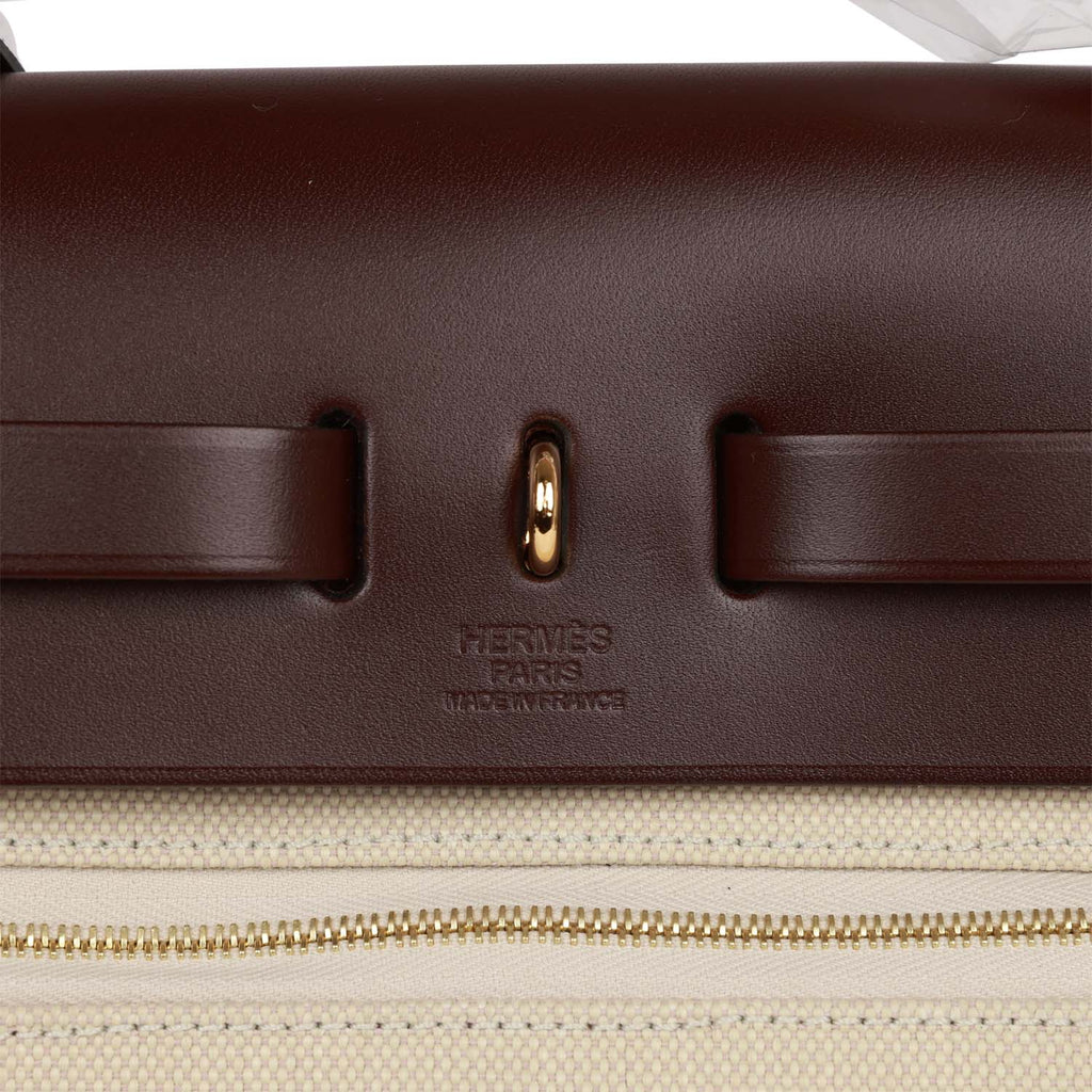 Hermes Herbag Zip PM 31 Beton Toile H Berline Rouge Sellier Hunter Gold Hardware