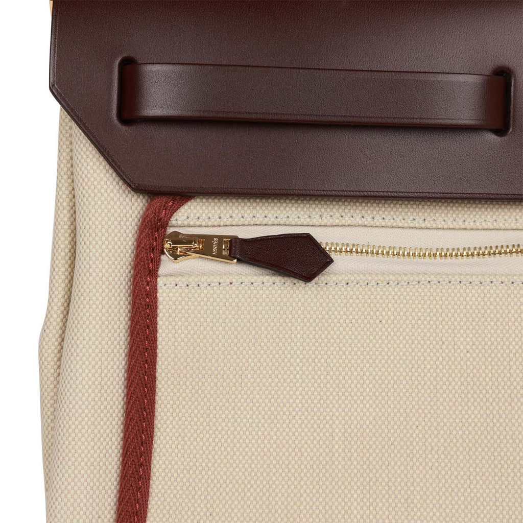 Hermes Herbag Zip PM 31 Beton Toile H Berline Rouge Sellier Hunter Gold Hardware