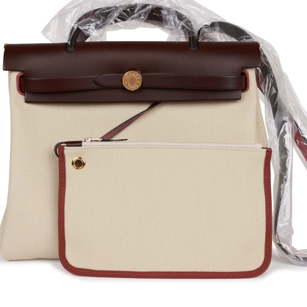 Hermes Herbag Zip PM 31 Beton Toile H Berline Rouge Sellier Hunter Gold Hardware
