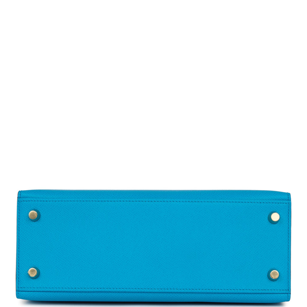 Hermes Kelly Sellier 25 Bleu Frida Epsom Gold Hardware