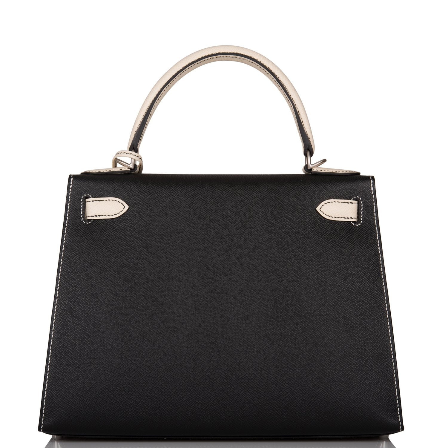Hermes Special Order (HSS) Kelly Sellier 28 Black and Craie Epsom Brushed Palladium Hardware