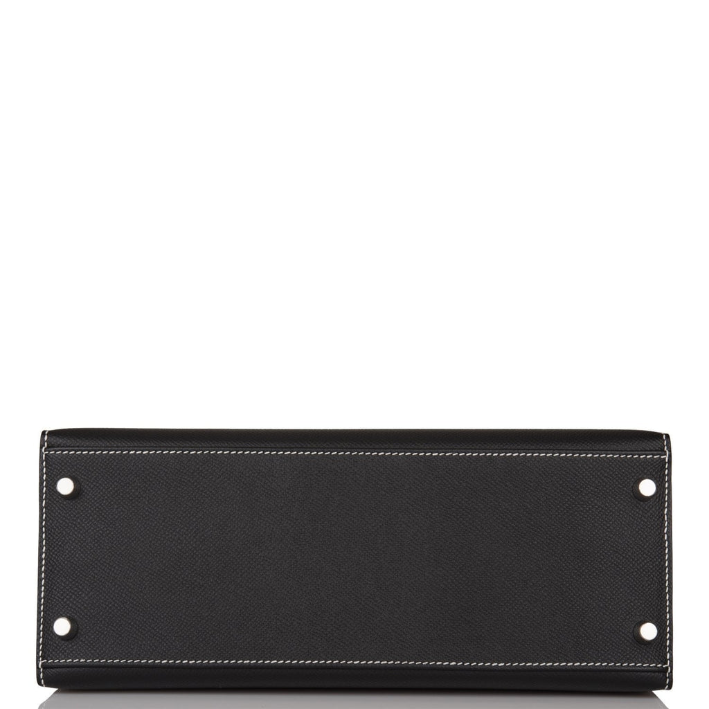 Hermes Special Order (HSS) Kelly Sellier 28 Black and Craie Epsom Brushed Palladium Hardware