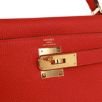 Top Quality Hermes Kelly Retourne 28 Rouge Casaque Togo Gold Hardware