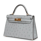 Hermes Kelly Sellier 20 Bleu Glacier Ostrich Gold Hardware