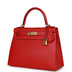 Hermes Kelly Sellier 28 Rouge Casaque Epsom Gold Hardware