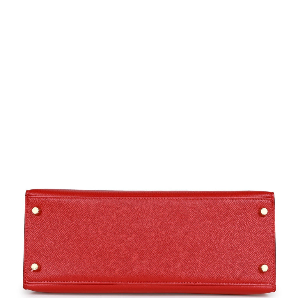 Hermes Kelly Sellier 28 Rouge Casaque Epsom Gold Hardware