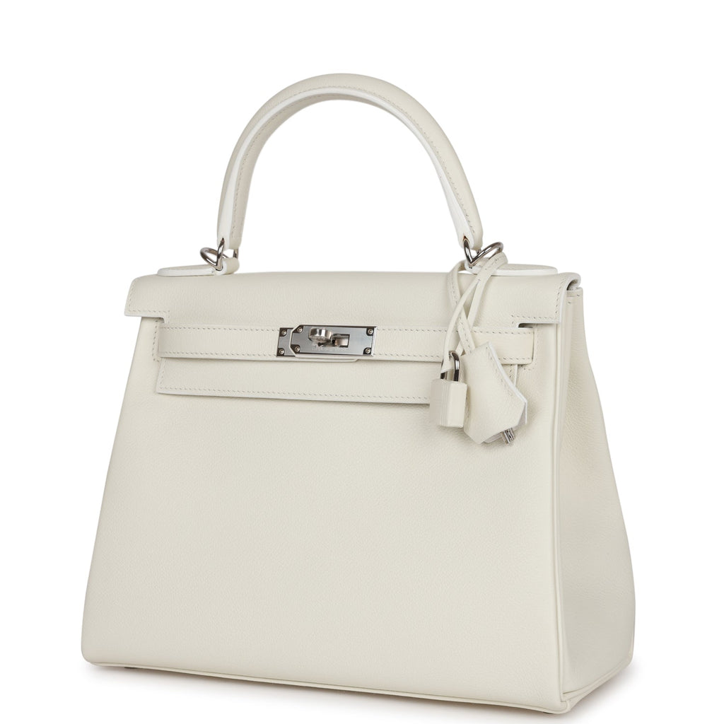 Hermes Kelly Retourne 28 White Evercolor Palladium Hardware