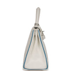 Top Quality Hermes Bi-color Kelly Retourne 28 White and Blue Jean Epsom Palladium Hardware