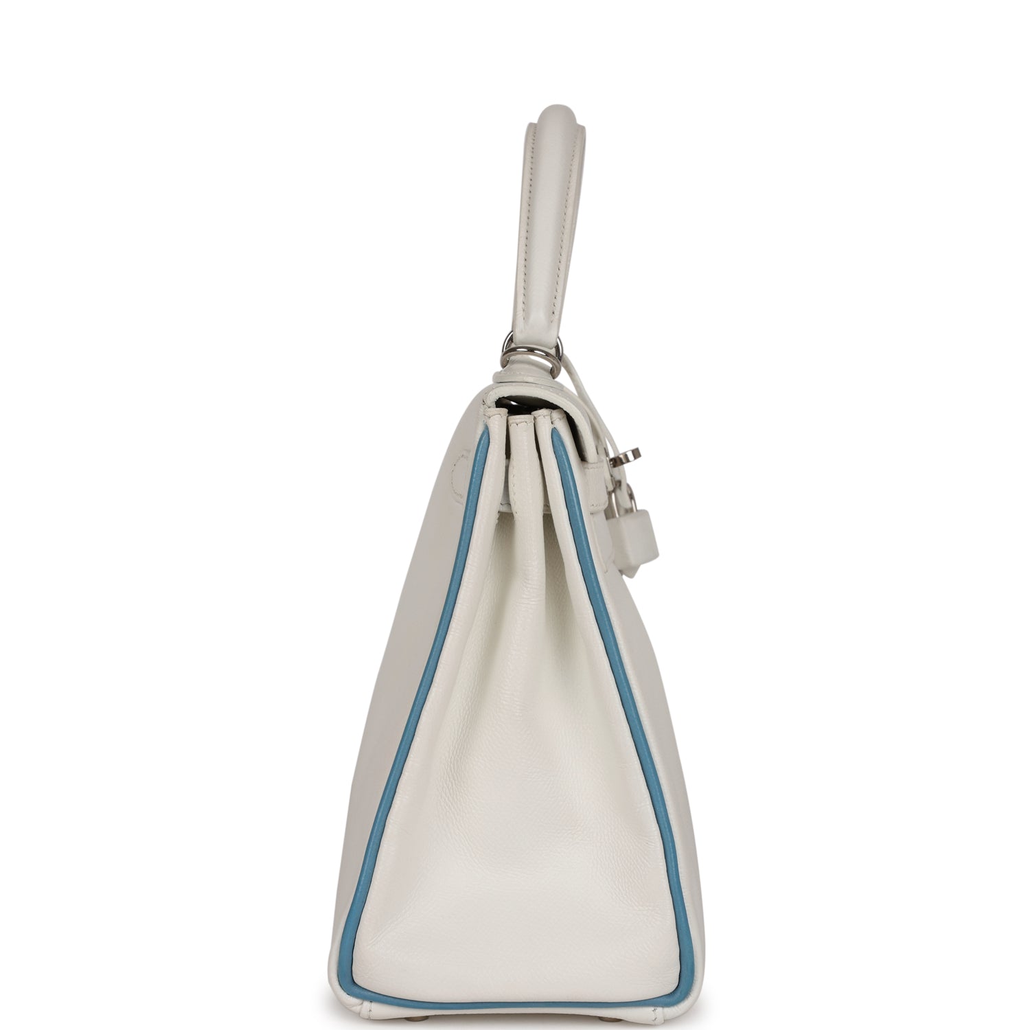 Top Quality Hermes Bi-color Kelly Retourne 28 White and Blue Jean Epsom Palladium Hardware